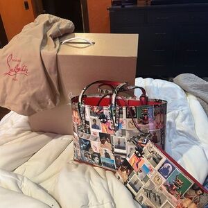 Christian Louboutin Cabata Small Patent Multicolor Collage Tote Bag with Pouch